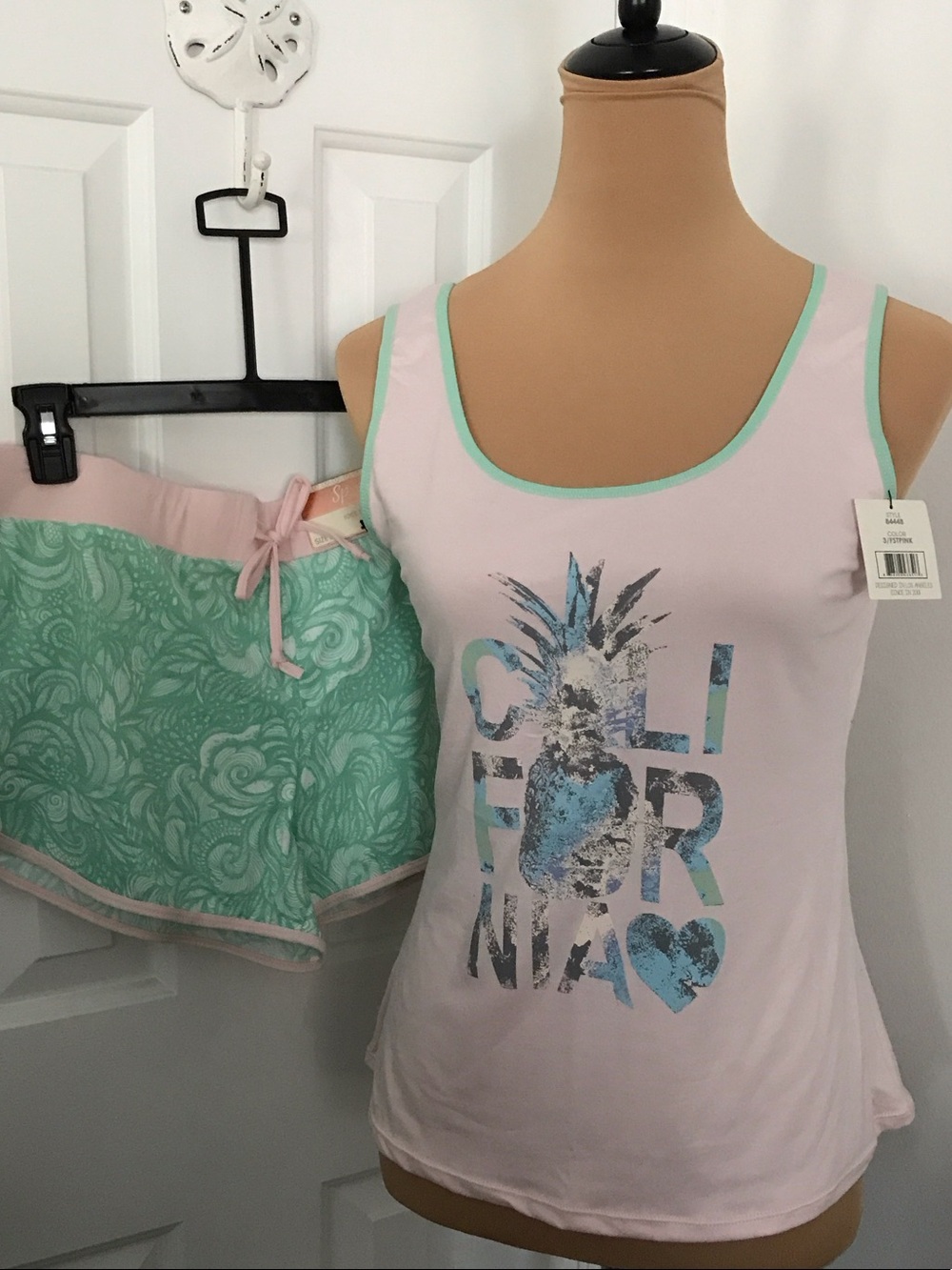 Pink and Mint 'California' Tank & Shorts Pajama Set